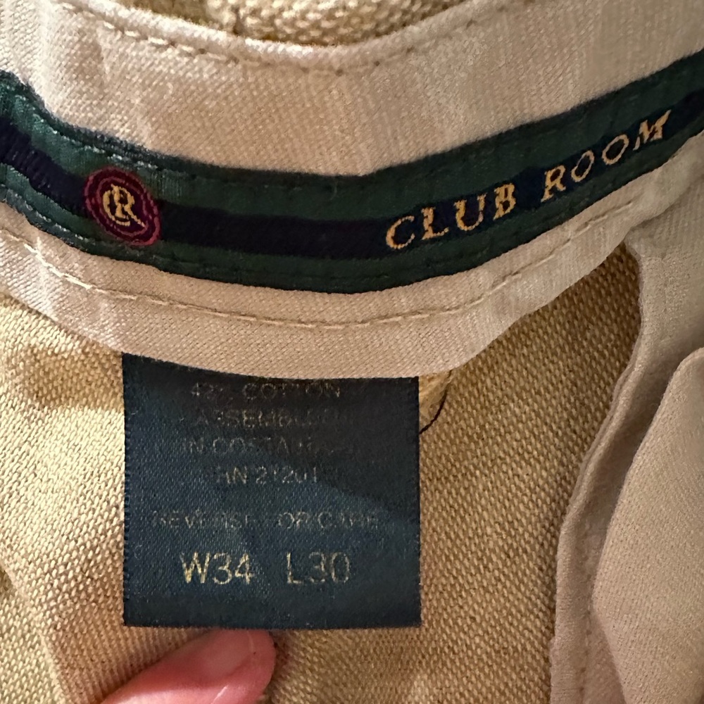 Macy’s Club Room linen/cotton pants. Pleated front, cuffs. 34/30, goldish-tan